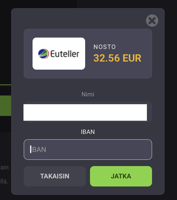 32,56 euron Siirto casino kotiutus Eutellerilla omaa tilinumeroa hyödyntäen.